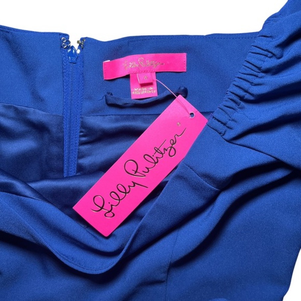 Lilly Pulitzer Off Shoulder Jumpsuit Belted Wide Leg Blue Size 4 - Picture 4 of 4